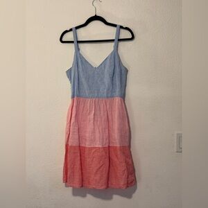 Cynthia Rowley linen pink and blue colorblock dress size 8